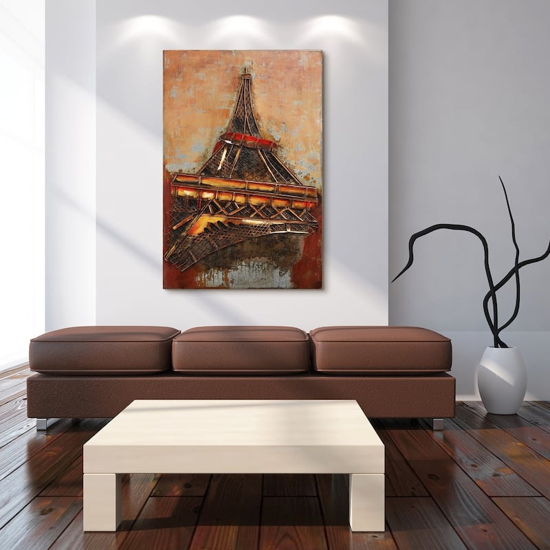 "Eiffel Tower I" Mixed Media Iron Hand Painted 3D Wall Decor
