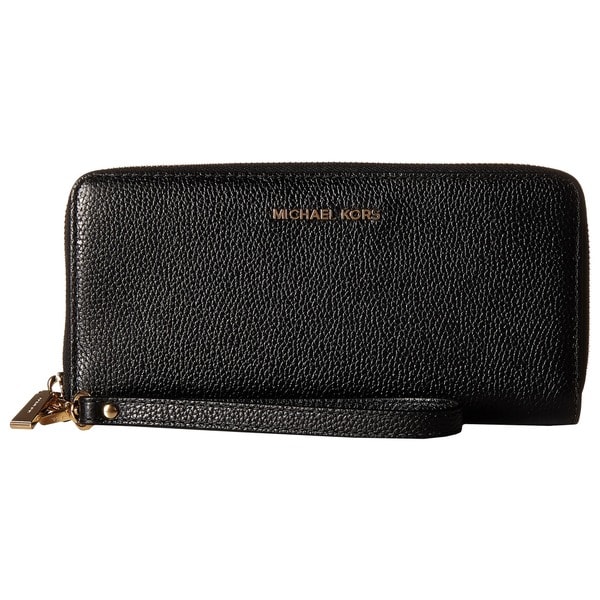 Shop Michael Kors Mercer Black Leather Travel Continental Wristlet Wallet - Free Shipping Today ...