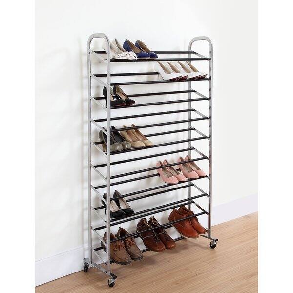 Shop Storagemaniac Supreme 10 Tier 50 Pair Shoe Rack Sturdy Rolling Steel Shoe Organizer With Non Slip Bars Overstock 14708272