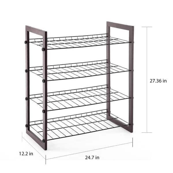 Shop Black Friday Deals On Storagemaniac 4 Tier 12 Pair Shoe Rack Black Steel Wire With Wood Frame Overstock 14708305