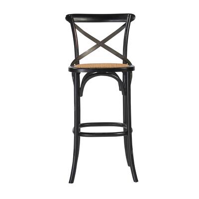 Ella 29.93-inch Black/ Antique Rattan Bar Stool