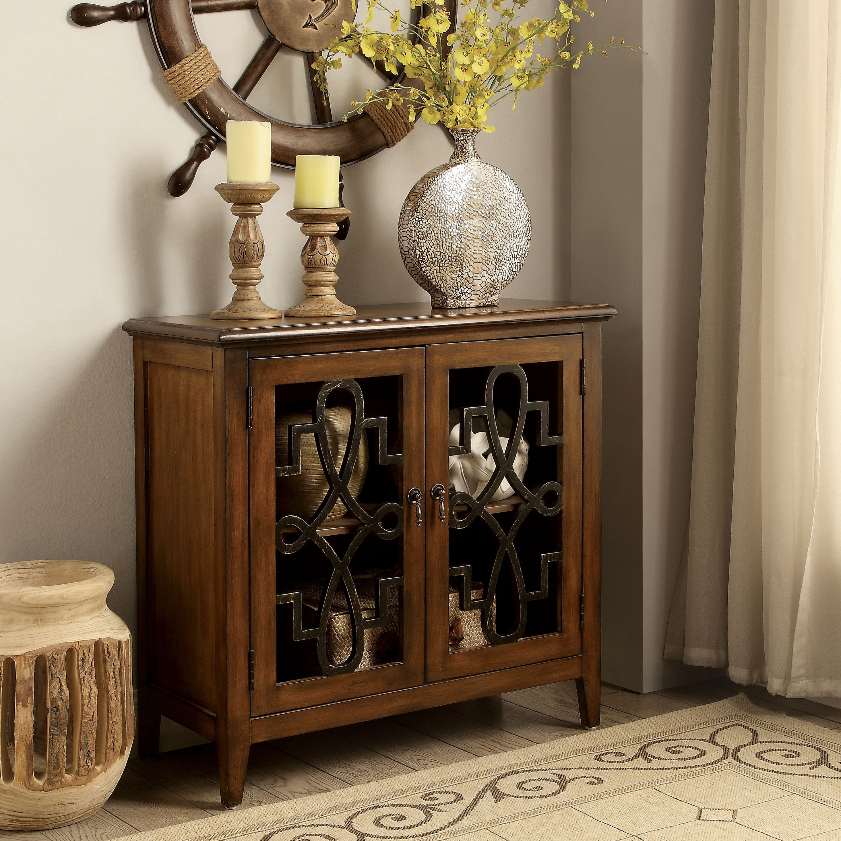 Shop Furniture Of America Tene Vintage Brown Solid Wood Storage