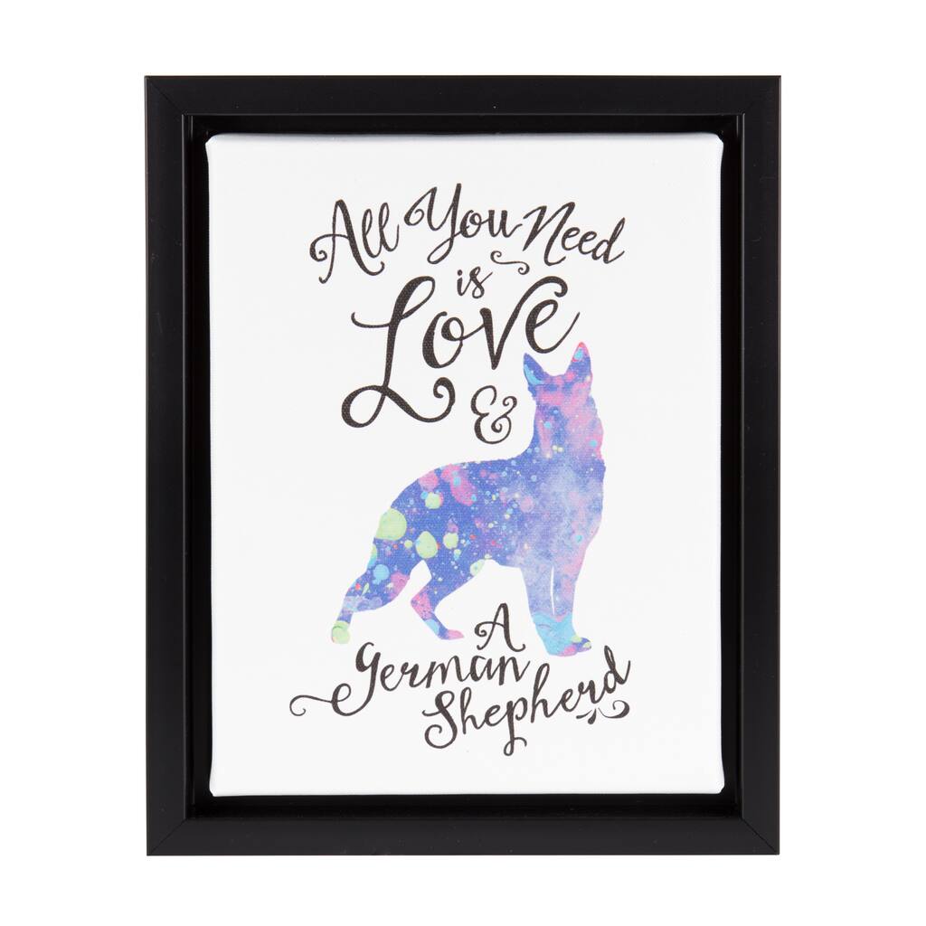 DesignOvation Sylvie 'All You Need is Love and a German Shepherd' Watercolor Print Dog Art Framed Canvas