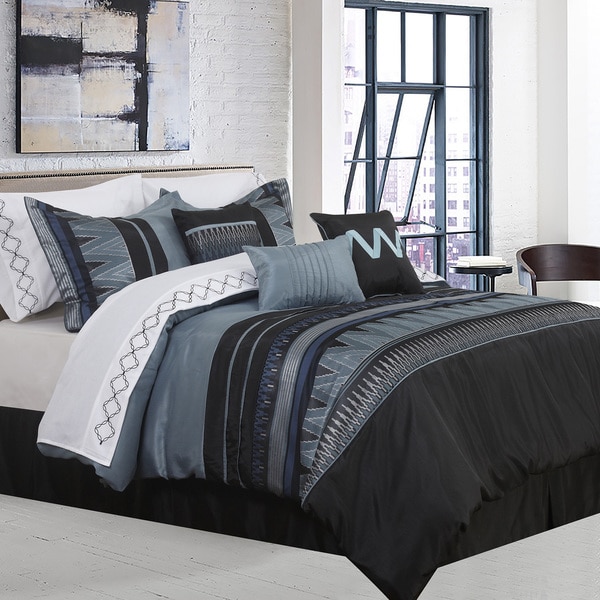 Shop Vanguard 7-piece Grey and Black Comforter Set - On ...