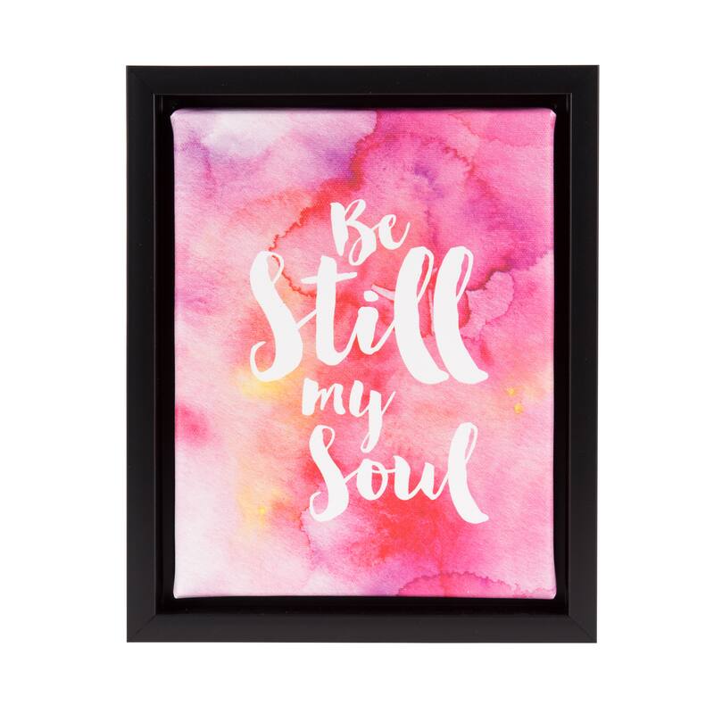 DesignOvation Sylvie Be Still My Soul Watercolor Inspirational Art 8x10 Framed Canvas, Black