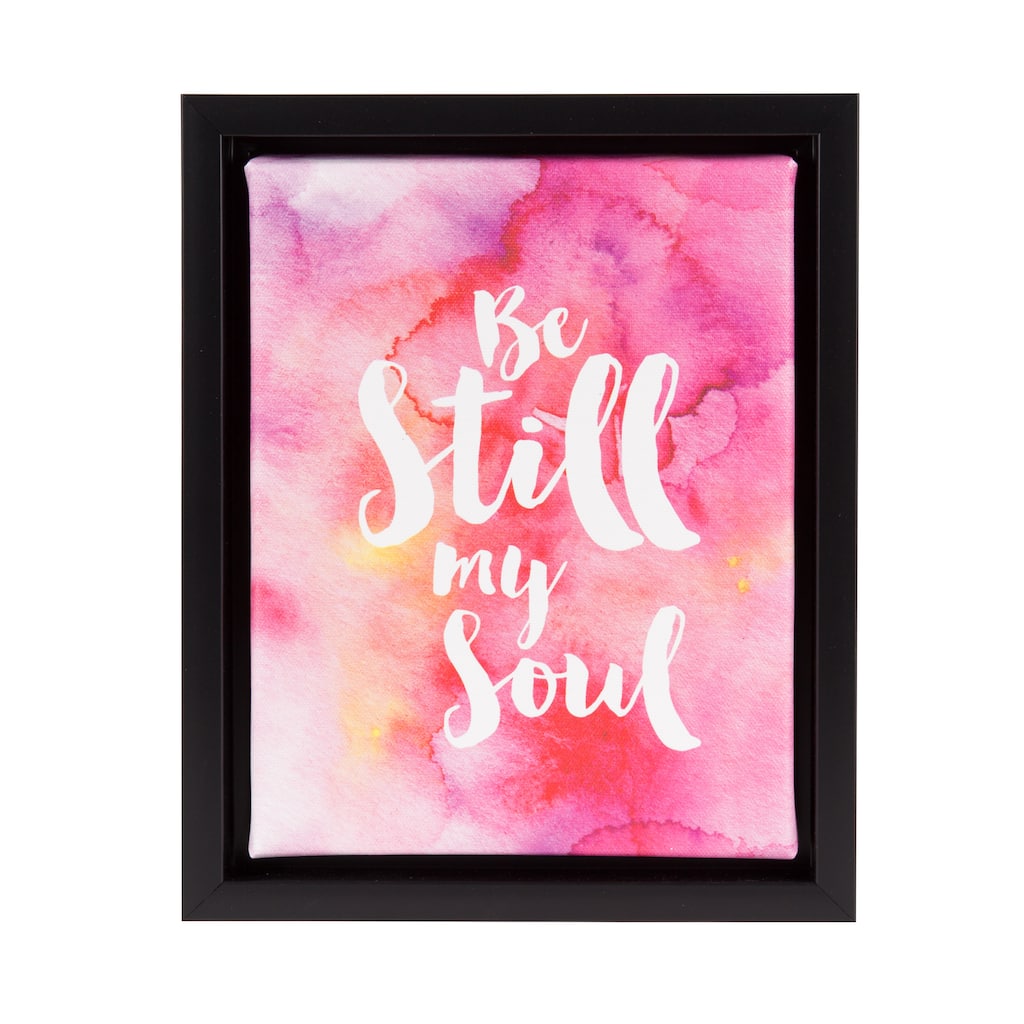 DesignOvation Sylvie Be Still My Soul Watercolor Inspirational Art 8x10 Framed Canvas, Black