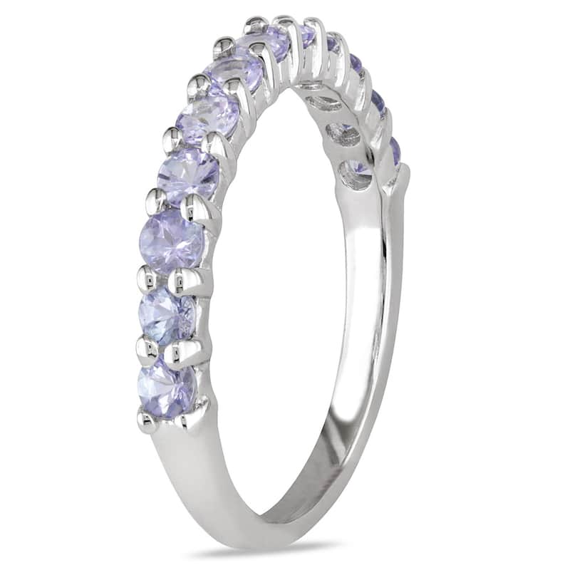 Miadora Sterling Silver Amethyst Anniversary Semi-Eternity Ring