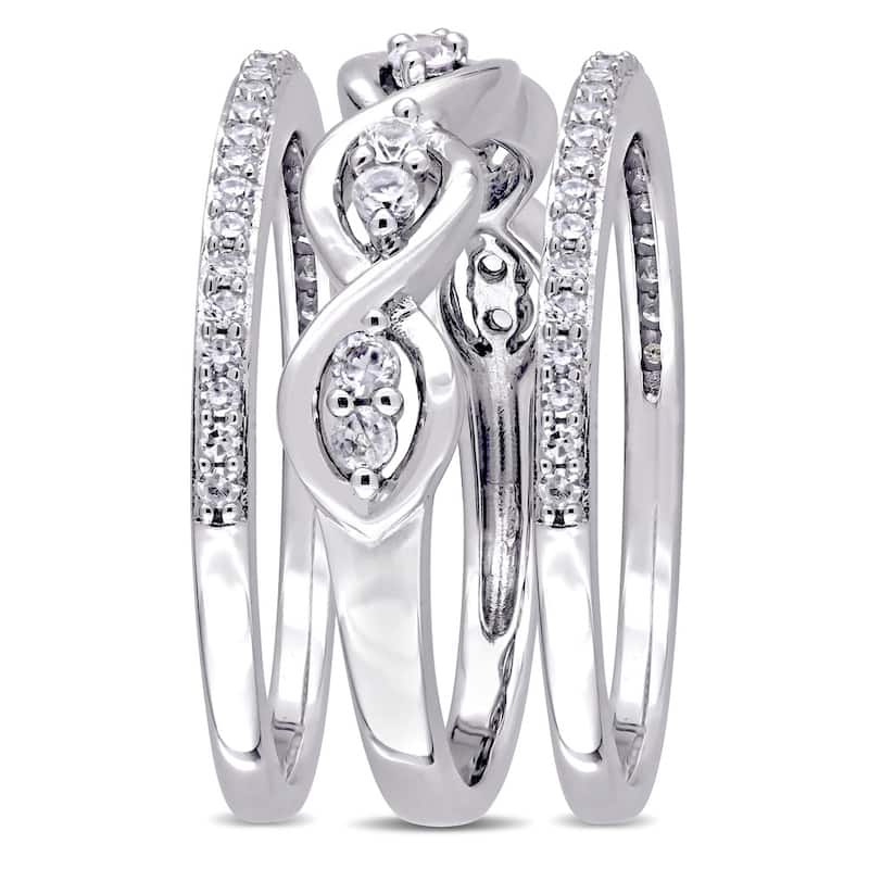 Miadora Signature Collection 14k White Gold 1/4ct TDW Diamond and White Sapphire 3-Piece Infinity Ri