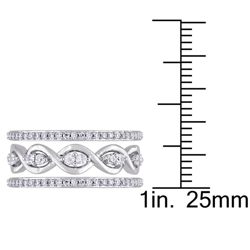 Miadora Signature Collection 14k White Gold 1/4ct TDW Diamond and White Sapphire 3-Piece Infinity Ri
