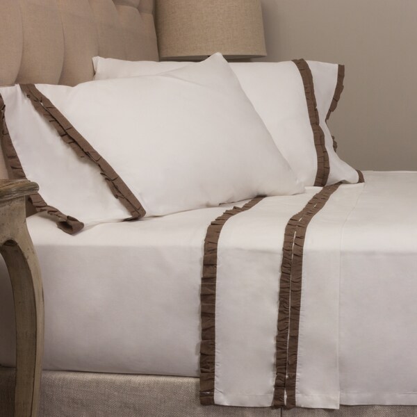 Dainty Walnut Brown Ruffled Pillowcase Set