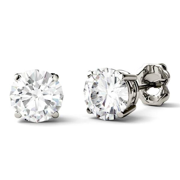 Created Moissanite by Charles & Colvard Removable Jacket Stud Earrings For Women 1.80 Cttw GHI 925 Sterling Silver Oval Near Colorless 
