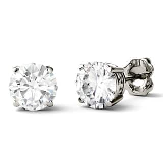 Moissanite Earrings Online At Our Best Charles Colvard 14k Gold 2ct Dew Forever One Round Colorless Moissanite Stud Earrings White