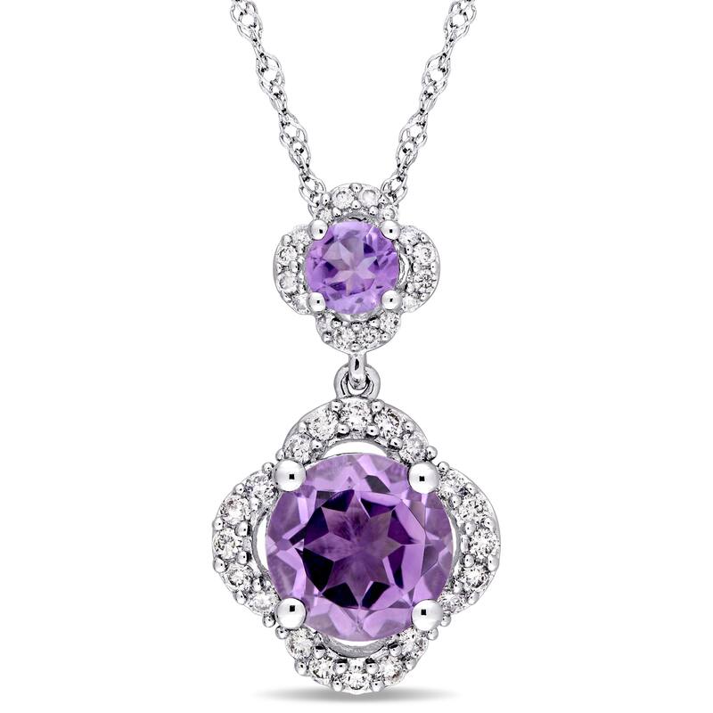 Miadora Signature Collection 14k White Gold Amethyst 1/5ct TDW Diamond Graduated Quatrefoil Dangle Necklace (G-H,I1-I2) - Purple