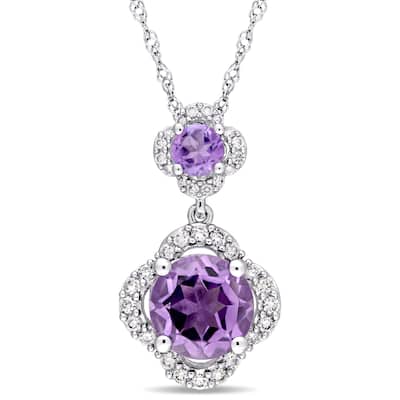 Miadora Signature Collection 14k White Gold Amethyst 1/5ct TDW Diamond Graduated Quatrefoil Dangle Necklace (G-H,I1-I2) - Purple