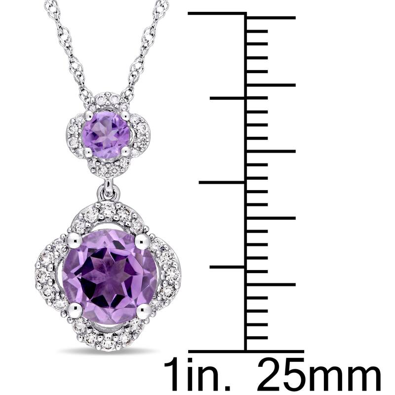 Miadora Signature Collection 14k White Gold Amethyst 1/5ct TDW Diamond Graduated Quatrefoil Dangle Necklace (G-H,I1-I2) - Purple