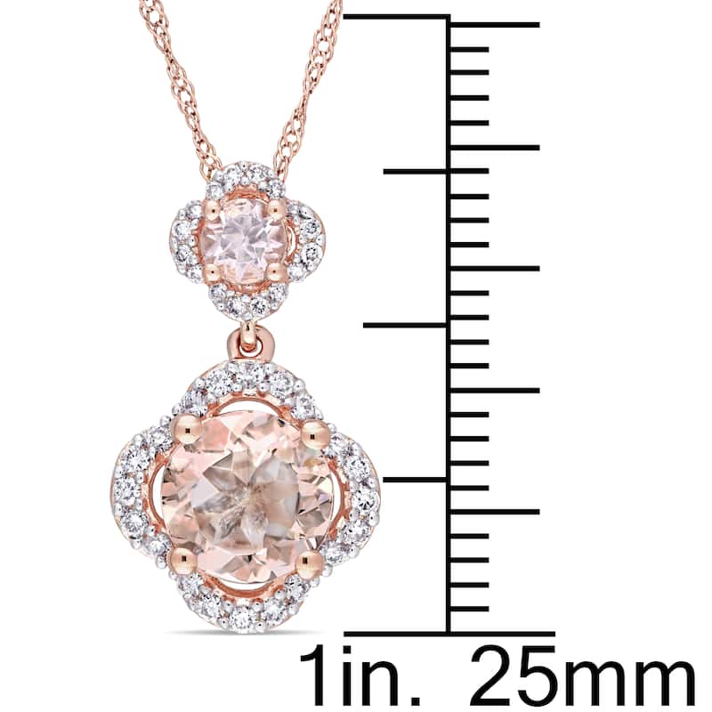 Miadora Signature Collection 14k Rose Gold Morganite and 1/5ct TDW Diamond Double Quatrefoil Dangle Necklace (G-H,I1-I2) - Pink