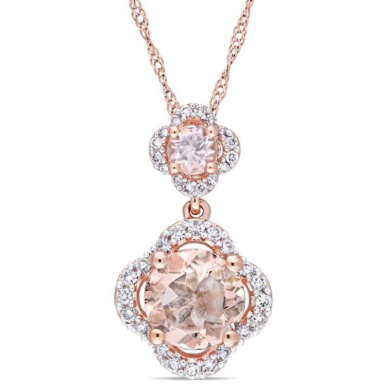 Miadora Signature Collection 14k Rose Gold Morganite and 1/5ct TDW Diamond Double Quatrefoil Dangle Necklace (G-H,I1-I2) - Pink
