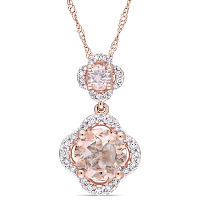 Miadora Signature Collection 14k Rose Gold Morganite and 1/5ct TDW Diamond Double Quatrefoil Dangle Necklace (G-H,I1-I2) - Pink