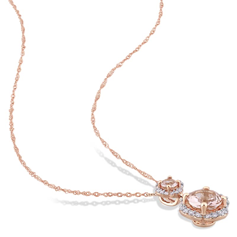 Miadora Signature Collection 14k Rose Gold Morganite and 1/5ct TDW Diamond Double Quatrefoil Dangle Necklace (G-H,I1-I2) - Pink