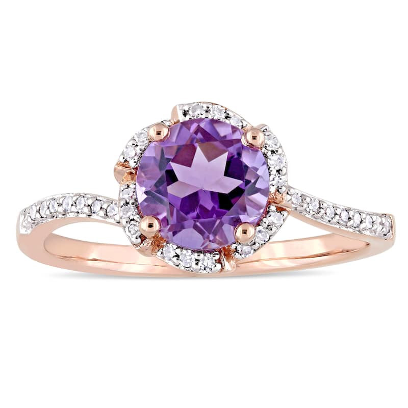 Miadora Signature Collection 14k Rose Gold Amethyst and 1/10ct TDW Diamond Flower Halo Ring - Purple