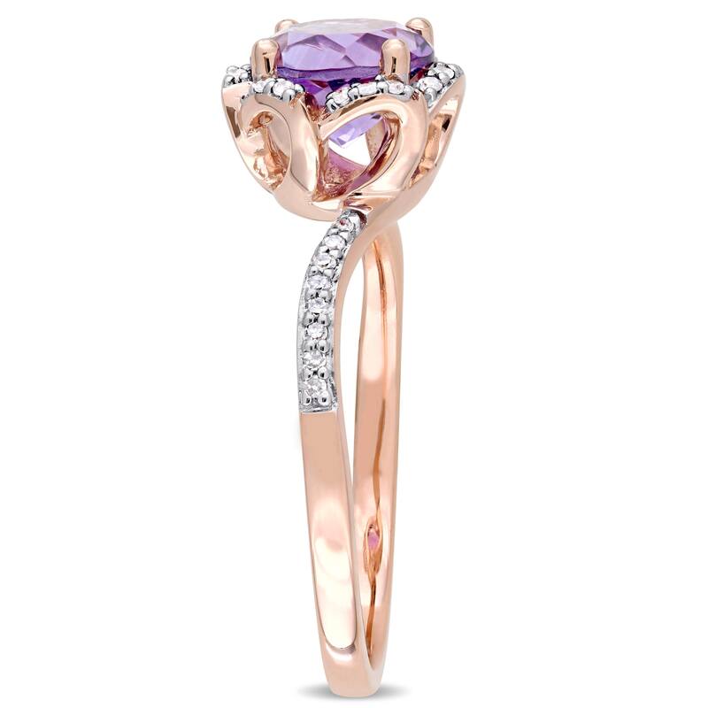 Miadora Signature Collection 14k Rose Gold Amethyst and 1/10ct TDW Diamond Flower Halo Ring - Purple