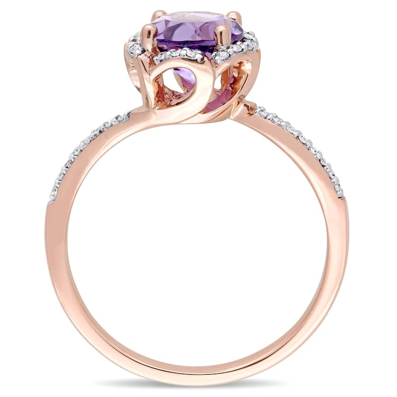 Miadora Signature Collection 14k Rose Gold Amethyst and 1/10ct TDW Diamond Flower Halo Ring - Purple