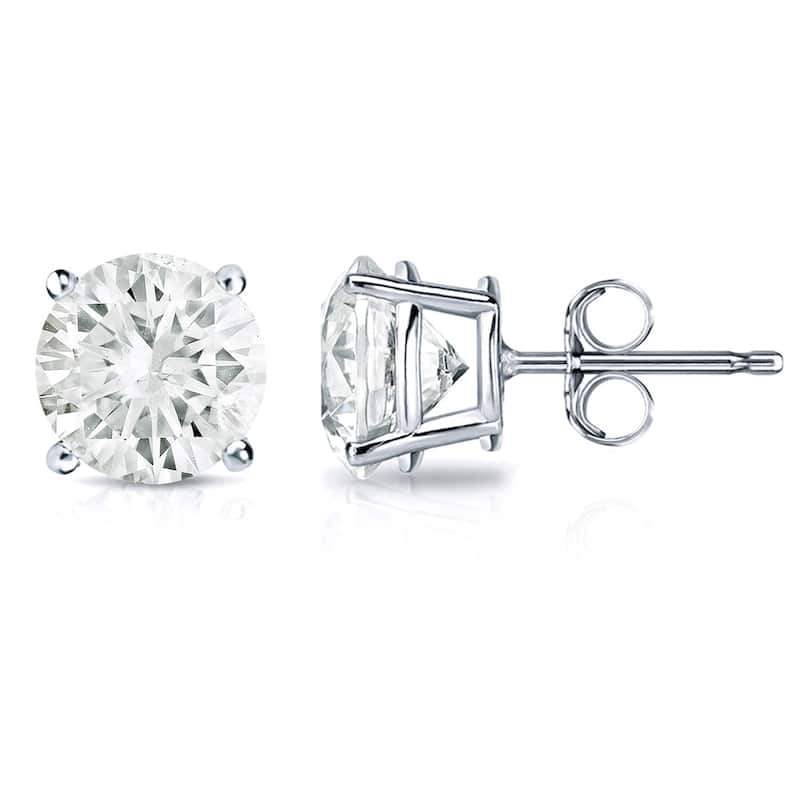 Auriya 2 Carat TW Round Clarity Enhanced Diamond Stud Earrings 18K Gold - White