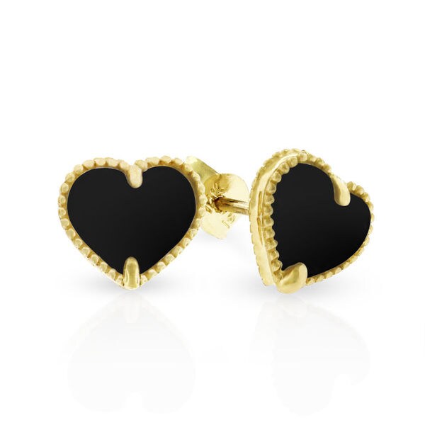 14k Yellow Gold Womens Fancy 8mm Love Heart Black Onyx Stud 14k Yellow Gold Womens Fancy 8mm Love Heart Black Onyx Stud Earrings