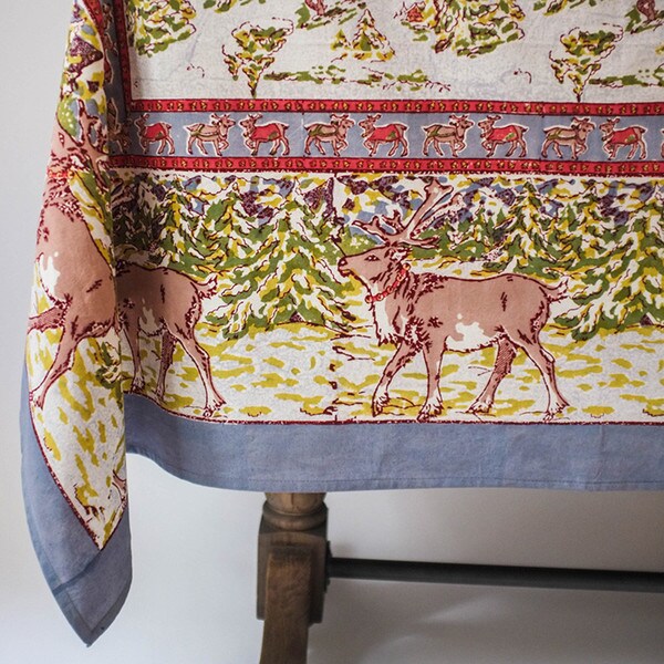 Couleur Nature Renne Grey and Blue Cotton Tablecloth