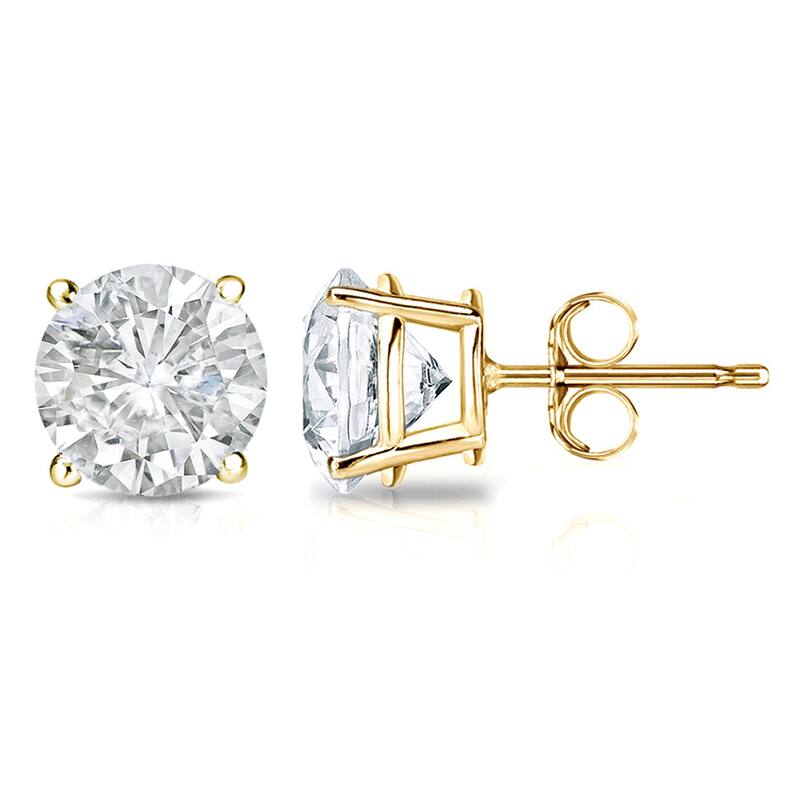 18k Gold 2ct TW Clarity Enhanced Round Solitaire Diamond Stud Earrings (J-K, I1-I2)