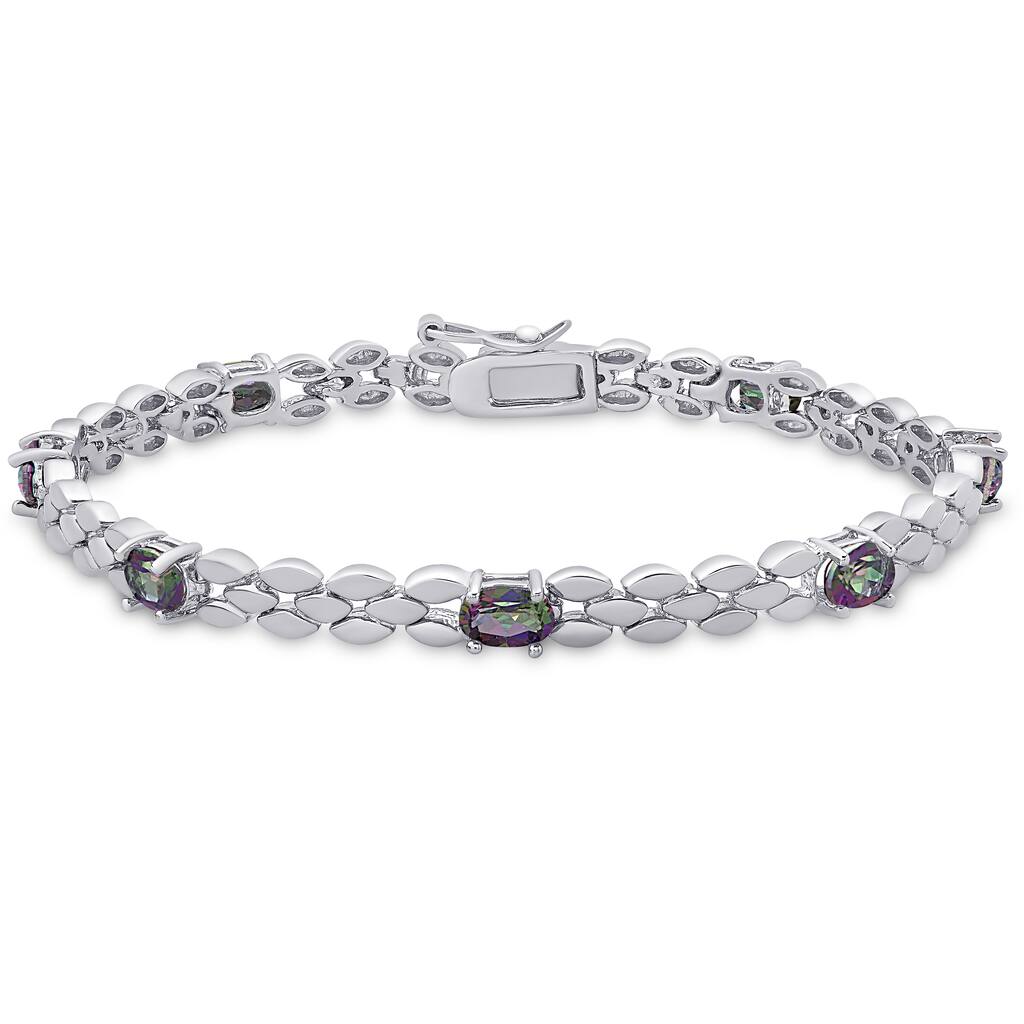 Dolce Giavonna Sterling Silver Simulated Mystic Topaz Bracelet