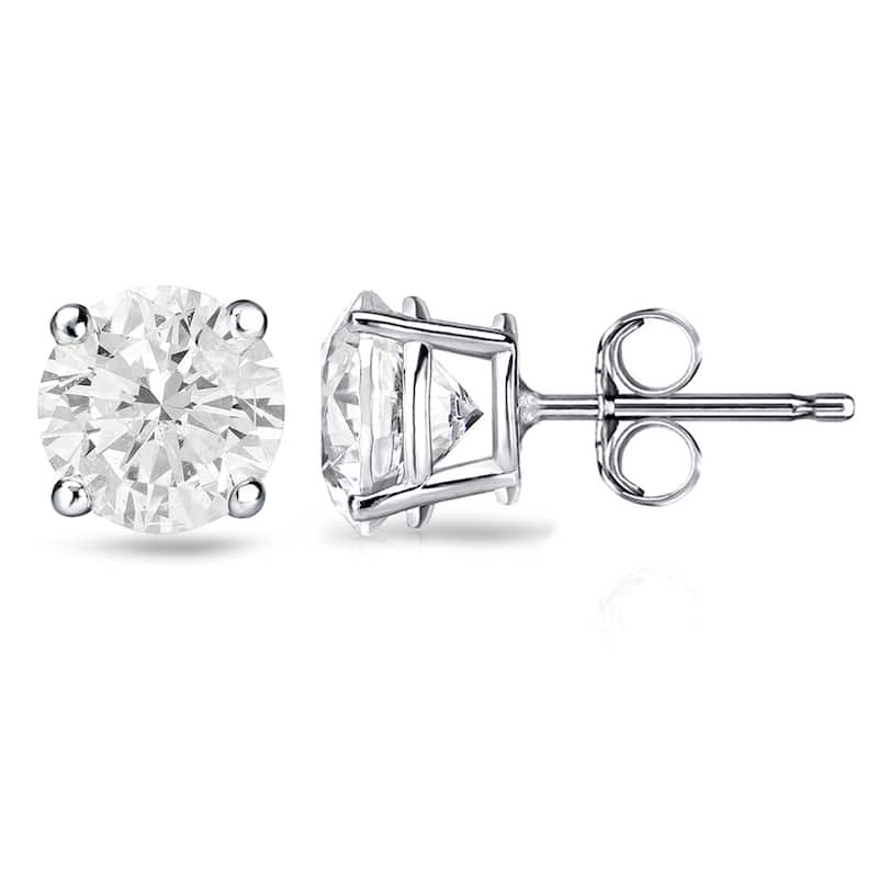 18k Gold 2ct TW Round Clarity Enhanced Diamond Stud Earrings (G-H, I1-I2)