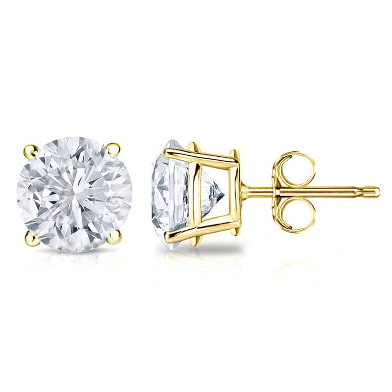 18k Gold 2ct TW Round Clarity Enhanced Diamond Stud Earrings (G-H, I1-I2)