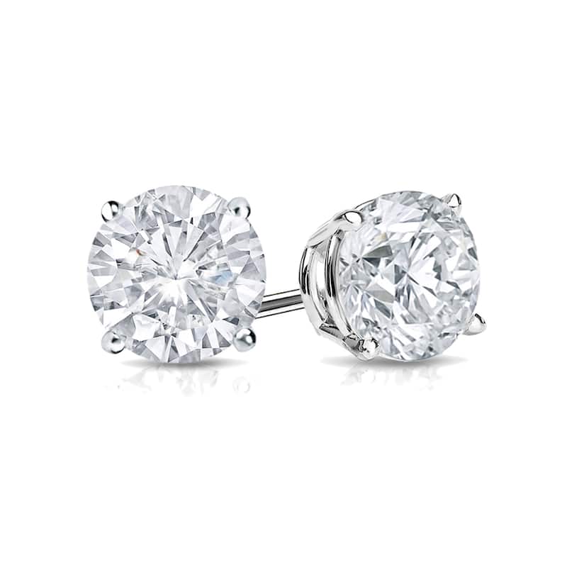 18k Gold 2ct TW Round Clarity Enhanced Diamond Stud Earrings (E-F, I1-I2)