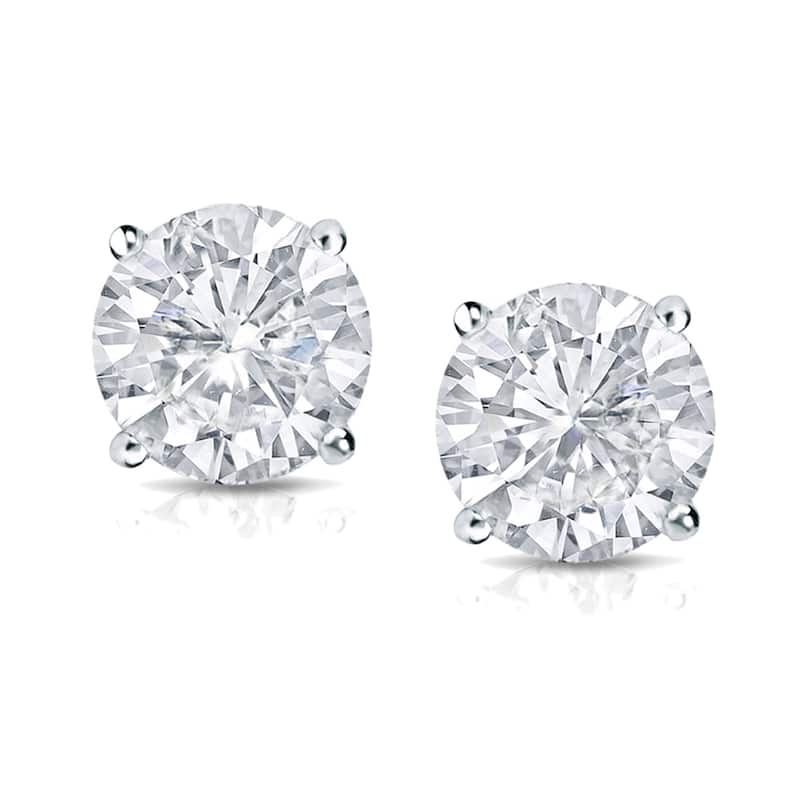 18k Gold 2ct TW Round Clarity Enhanced Diamond Stud Earrings (E-F, I1-I2)