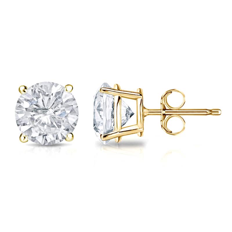 18k Gold 2ct TW Round Clarity Enhanced Diamond Stud Earrings (E-F, I1-I2)