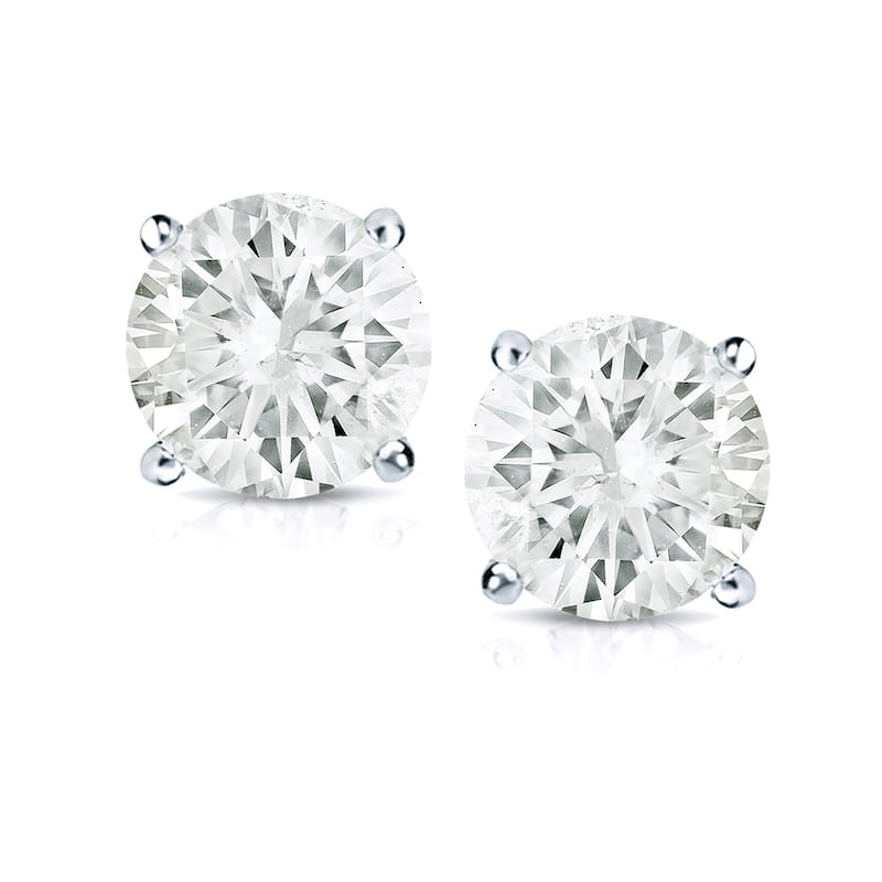 18k Gold 1 1/2ct TW Round Clarity Enhanced Diamond Stud Earrings