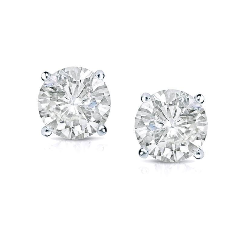 18k Gold 1 1/2ct TW Clarity Enhanced Round Solitaire Diamond Stud Earrings