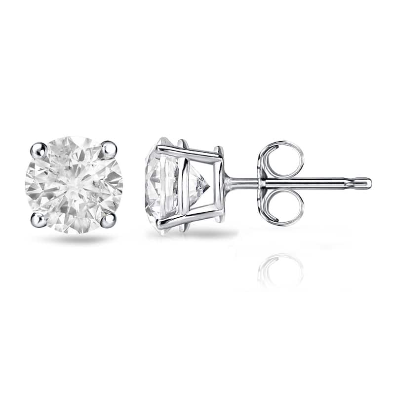 18k Gold 1 1/2ct TW Clarity Enhanced Round Solitaire Diamond Stud Earrings