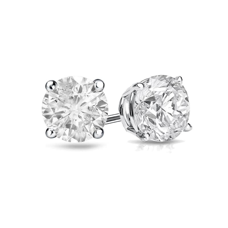 18k Gold 1 1/2ct TW Clarity Enhanced Round Solitaire Diamond Stud Earrings