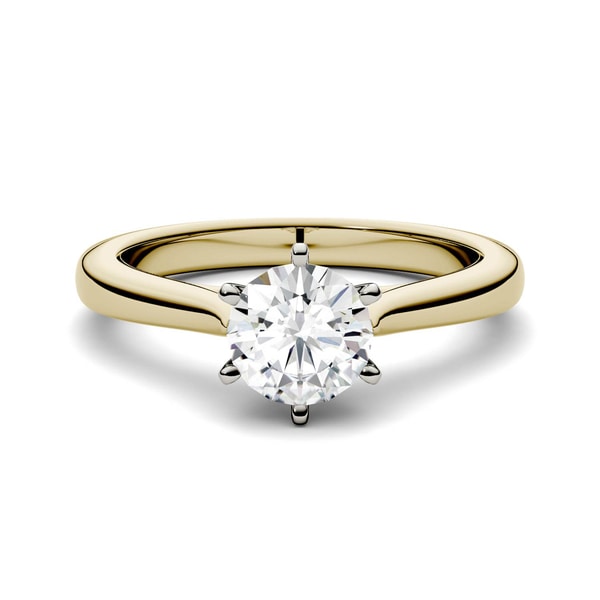 Charles & Colvard 14k Yellow Gold 1ct DEW Forever One Round Colorless Moissanite Solitaire Ring