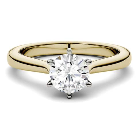 Charles & Colvard 14k Yellow Gold 1ct DEW Forever One Round Colorless Moissanite Solitaire Ring