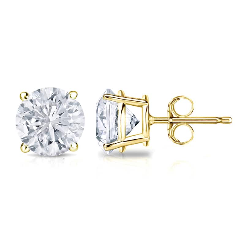 18k Gold 1 1/2ct TW Round Clarity Enhanced Diamond Stud Earrings (G-H, I1-I2)