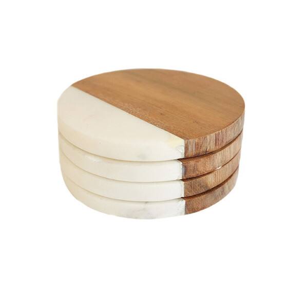 Caravan Marble and Wood Round Coasters (Pack of 4) - Bed Bath & Beyond ...