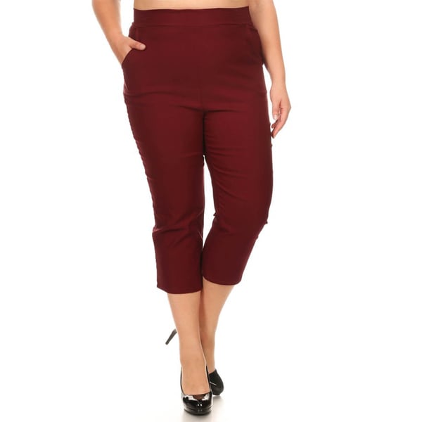 Women's Plus-size Wine-color Cropped Pants. Opens flyout.