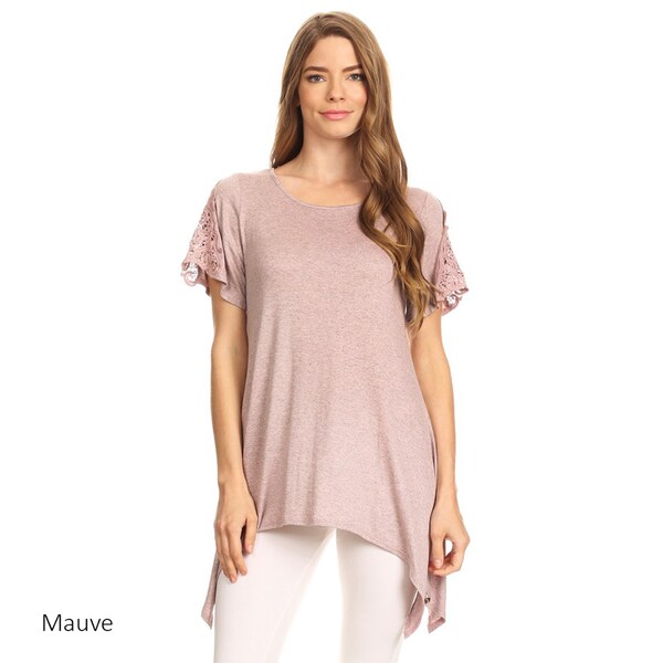 Women's Solid Crochet Lace Trim Tunic. Opens flyout.