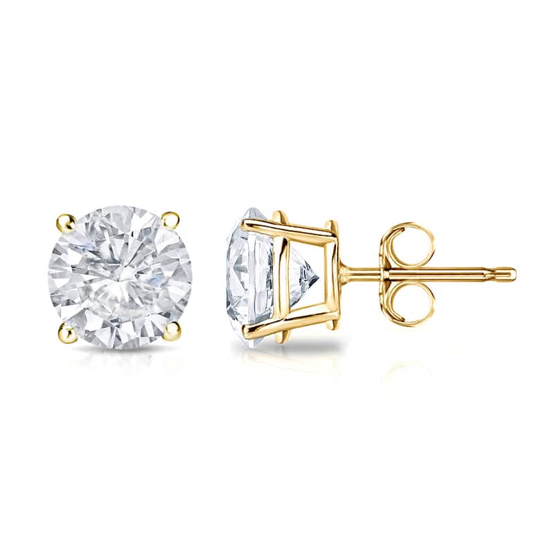 18k Gold 1 1/2ct TW Round Clarity Enhanced Diamond Stud Earrings