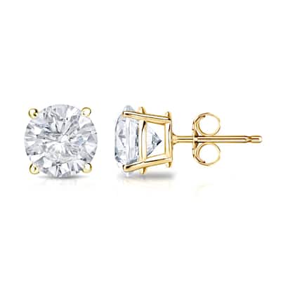 18k Gold 1 1/2ct TW Round Clarity Enhanced Diamond Stud Earrings