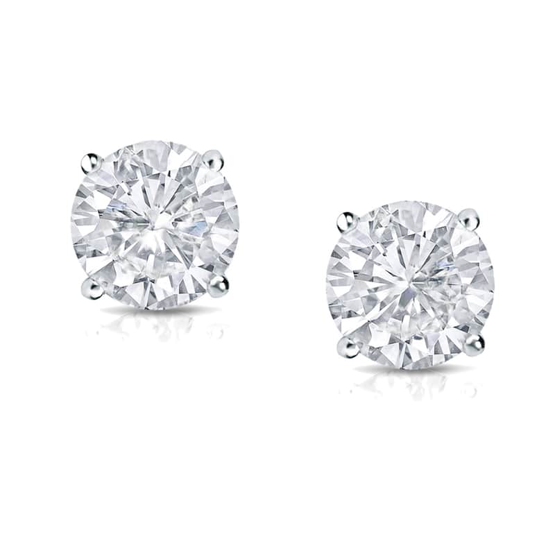 18k Gold 1 1/2ct TW Round Clarity Enhanced Diamond Stud Earrings