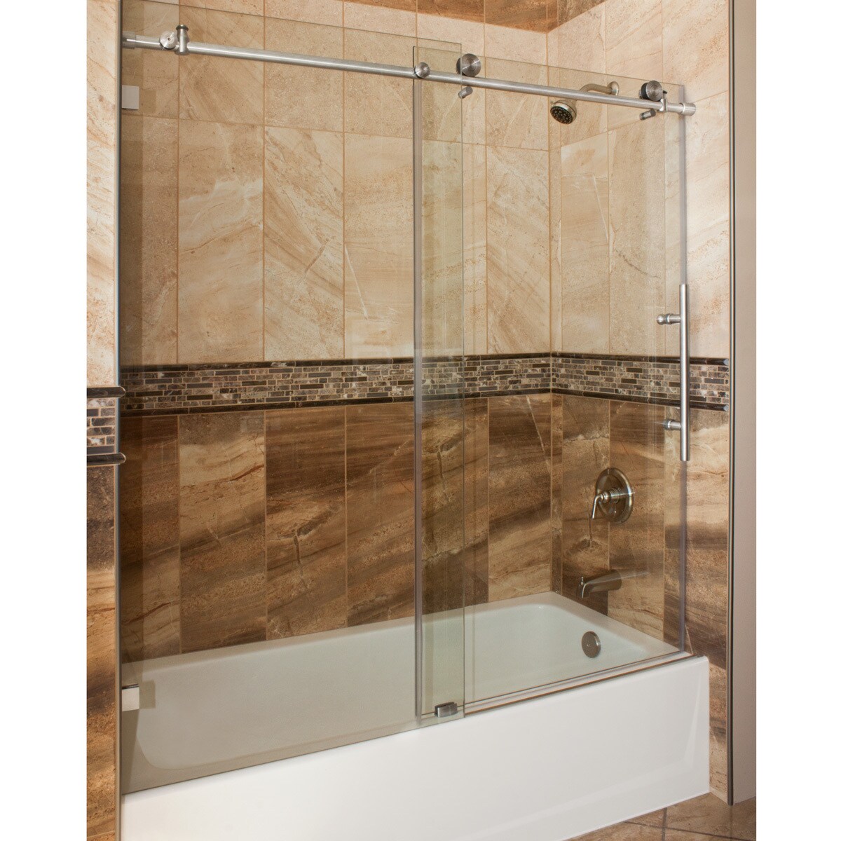 Shop Ultra C Brushed Nickel And Glass Sliding Bathtub Door 56 60